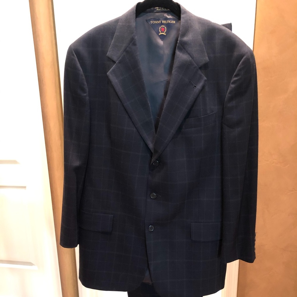 Wool Suit - Deep Navy Windowpanes Pattern. - image 1